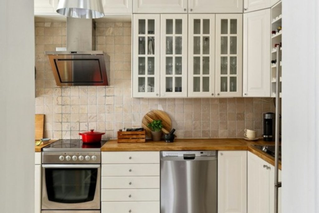 White kitchen with a clean tile floor